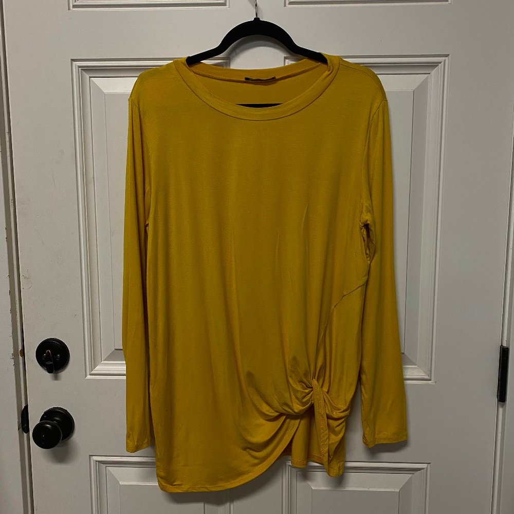 Mustard Knot Front Long Sleeve Top, Medium